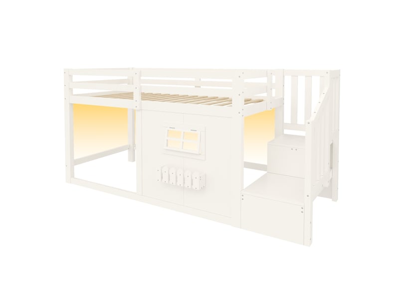 Lit mezzanine enfant 90x200 avec escalier de rangement et led evryae - Conforama A