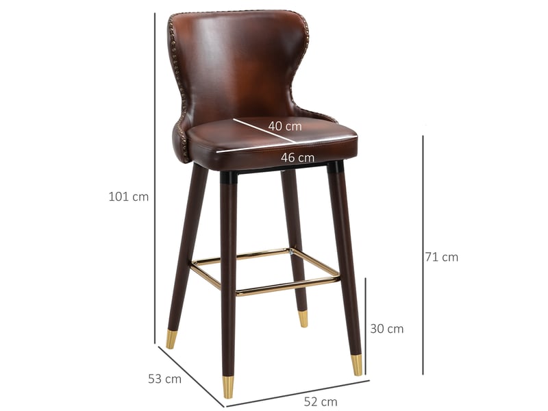  Tabouret de bar lot de 2 avec dossier bas, repose-pieds et assise rembourrée en pu marron, 52 × 53 × 101 cm  - Conforama C