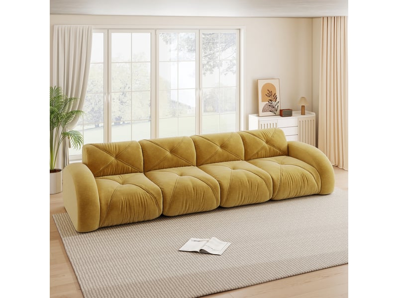 Canapé modulable, canapé 4 places – sans montage, base antidérapante, en chenille, jaune, sans cadre - Conforama C