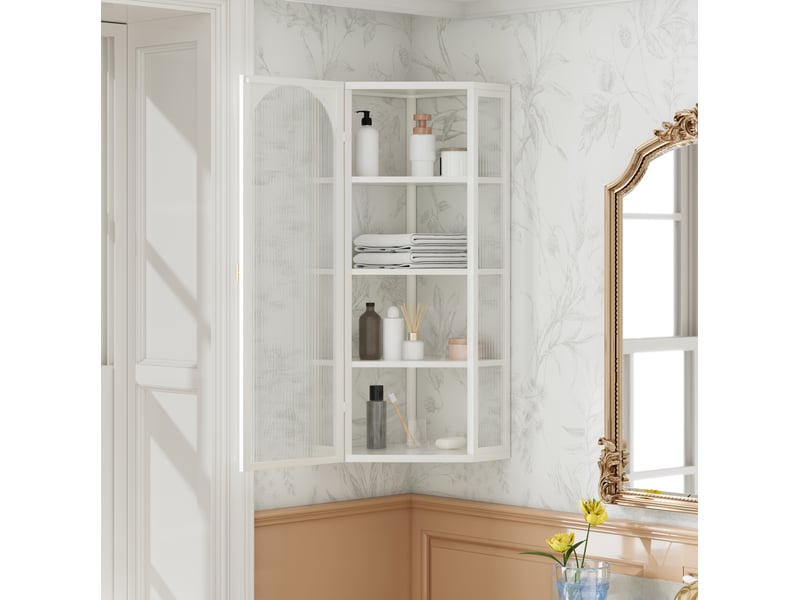  Armoire murale 56 x 40 x 105 cm – blanche – 4 niveaux de rangement avec porte en verre trempé  - Conforama B