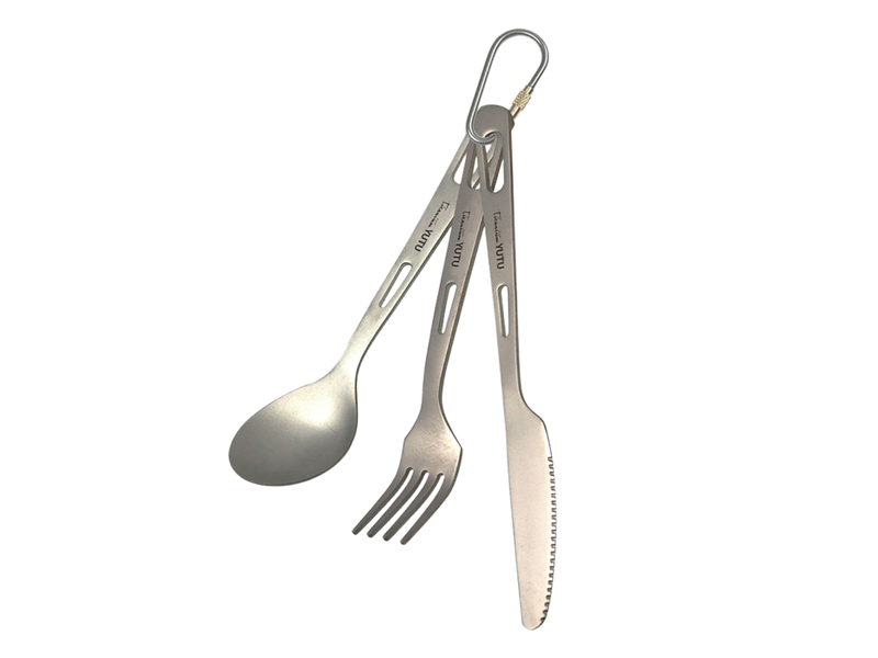 Ensemble de couverts en titane 3 pièces, cuillère et coupe-cuillère légers, avec mousqueton et sac à cordon pour le camping, la randonnée, gris  - Conforama E