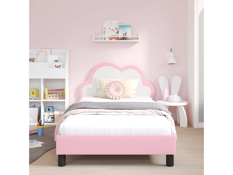  Cadre de lit pour enfants - lit jeune avec tête de lit rose 90 x 190 cm pu  - Conforama C