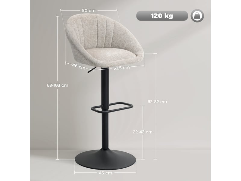 Lot de 2 tabourets de bar,réglables et pivotants,tissu,beige - Conforama C