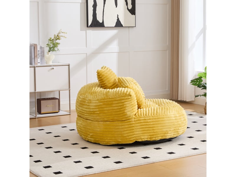  Fauteuil inclinable - à dossier haut - avec 3 coussins - résistant et confortable - velours côtelé - jaune  - Conforama D