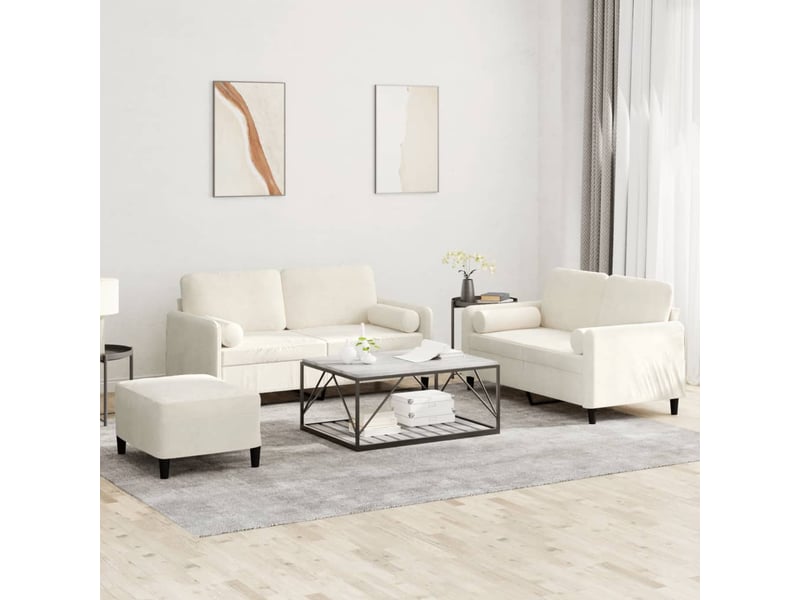  Vidaxl ensemble de canapés 3 pcs avec coussins crème velours  - Conforama B