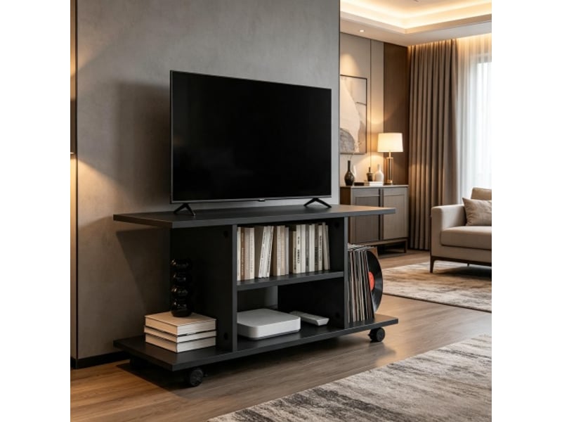 Meuble multimédia fonctionnel avec support tv, table d’appoint mobile et table basse – sur site - Conforama B