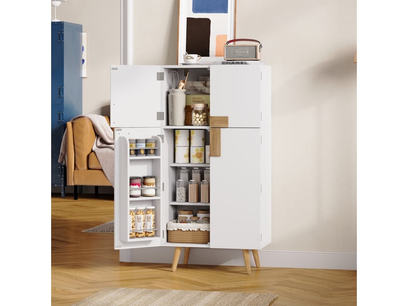  Armoire de cuisine 60x35x120 cm blanche en mdf avec 4 portes et étagères réglables  - Conforama D