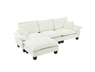 Canapé d'angle modulable en l beige 263 cm avec ottomane amovible et revêtement chenille