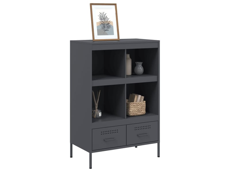  Buffet haut - bahut - meuble de rangement anthracite 68x39x101,5 cm acier  - Conforama D