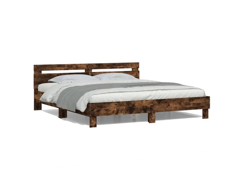 Lit double- lit adulte - cadre de lit avec led sans matelas chêne fumé 200x200 cm - Conforama D