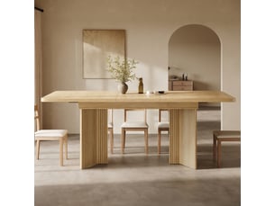 Table à manger extensible 120-160x80x76,1 cm en mdf finition chêne clair ou noyer, pieds en v à stries verticales, charge 60 kg.