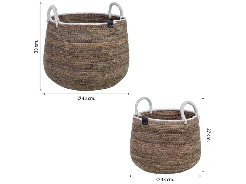  Lot de 2 paniers en fibre naturelle marron : 43x33 cm, 33x27 cm (h)  - Conforama C