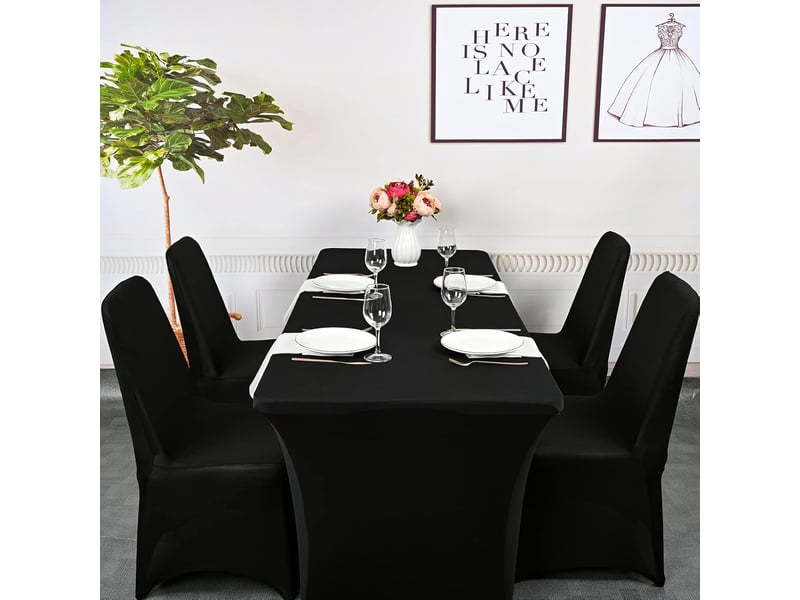  Lot de 10 housses de chaise de mariage extensibles en spandex noir, housses de chaise universelles, adaptées aux mariages, événements, banquets, fête XLH-ZLS-009313ZLS - Conforama E