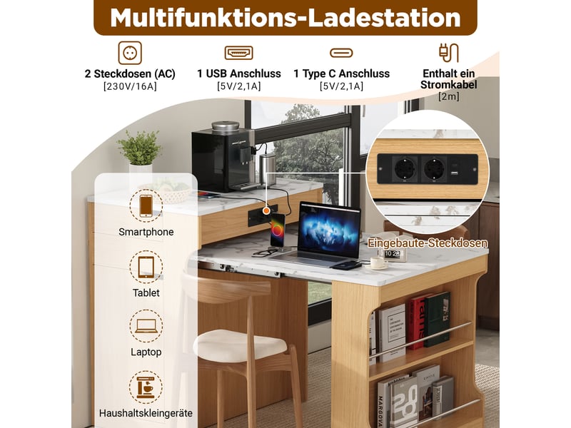 Naturel table à manger extensible avec rangement, design moderne, structure fonctionnelle pour cuisine et salle à manger - Conforama D