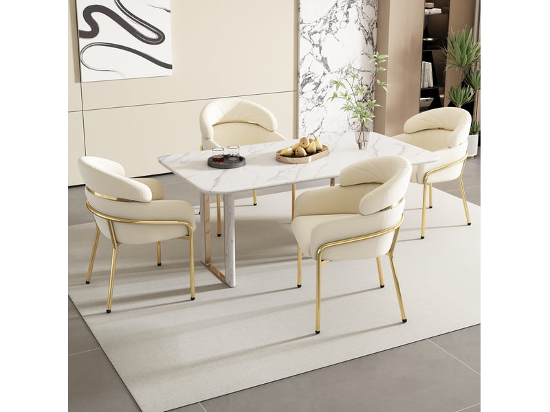  Lot de 4 chaises de salle à manger 54x45x79 cm, velours beige, pieds métalliques, pour salon et chambre  - Conforama B