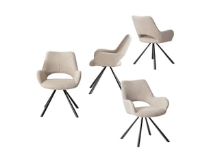 Lot de 4 chaise de salle à manger avec accoudoirs, pieds métal, beige