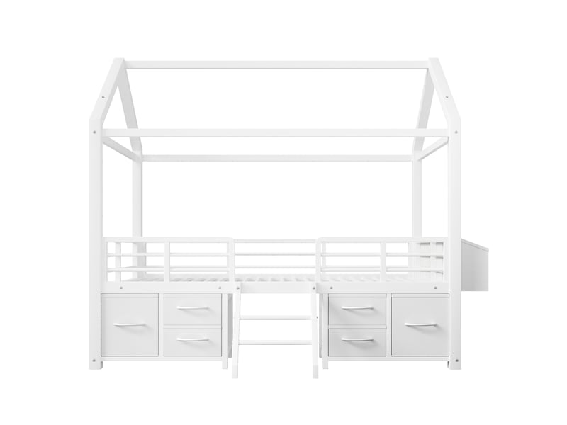  Lit mezzanine enfant 90x200 cm avec led et rangements, métal blanc, sans matelas  - Conforama E