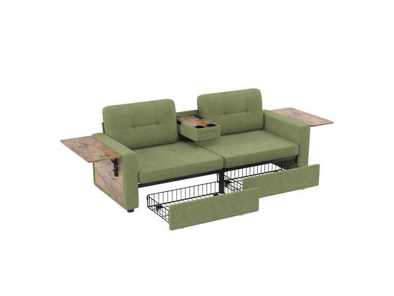  Canapé 2 places 178x71x57,5 cm avec rangements et tablettes vert  - Conforama A
