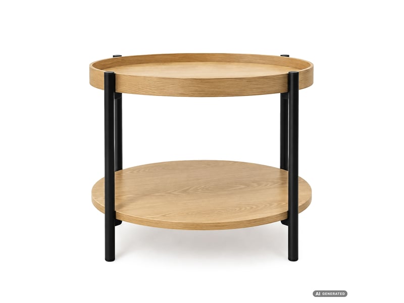  Table basse riva coloris bois naturel 51 cm ronde avec étagère pieds noirs style industriel 51x51x40 cm RIVA - Conforama B