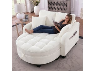 Canapé 2 places, transformable en lit, avec rangement intégré, avec structure en eucalyptus, coloris beige, l132 x p129 x h93 cm