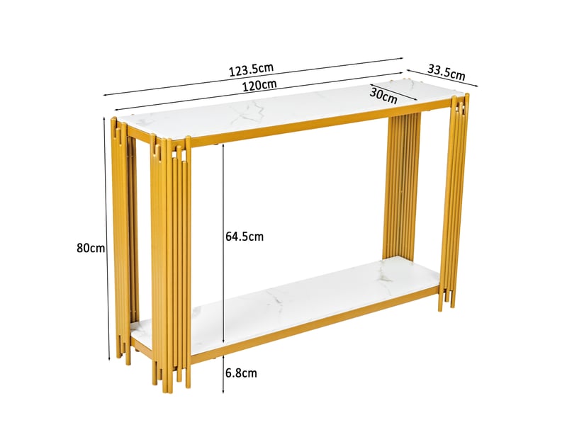  Console 123,5x33,5x80 cm à 2 niveaux effet marbre blanc et métal doré  - Conforama C