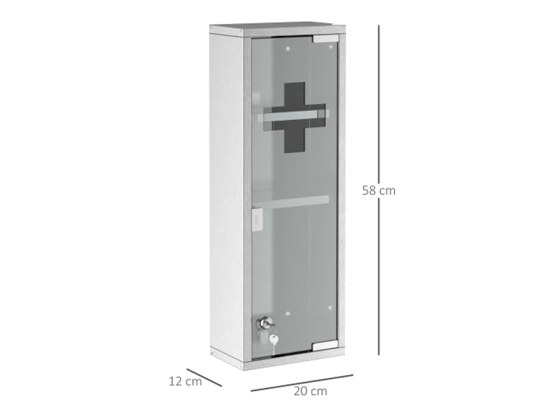 Armoire à pharmacie en acier inoxydable argenté, verre dépoli, 20x12x58 cm, maison et bureau - Conforama C