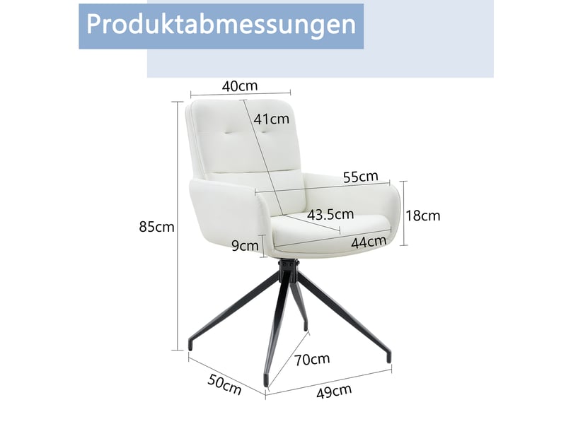  Lot de 2 chaises de bureau pivotantes 74,5x56x51,5 cm 360° métal et pu blanc et noir  - Conforama E