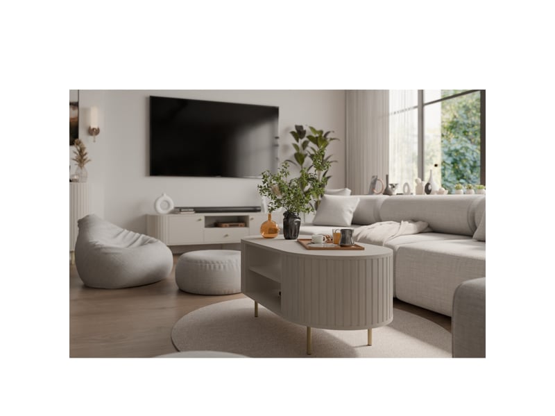  Table basse moderne ovale beige cachemire lilio  - Conforama R
