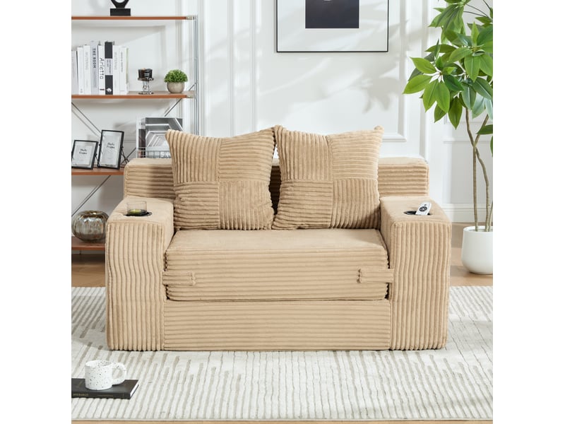  Canapé-lit double tcqpz 2 places extensible 151 x 133 x 64 cm velours côtelé kaki  - Conforama D