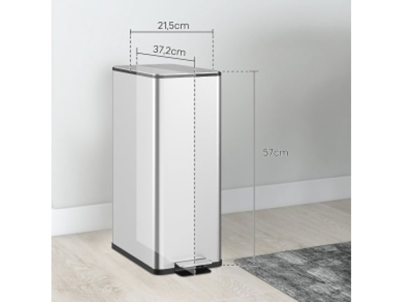  Poubelle à pédale 20 l 21,5x37,2x57 cm avec couvercle et seau intérieur argent  - Conforama E