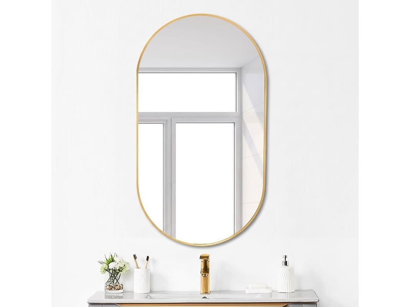  Miroir de salle de bain ovale 50x70 cm mural – cadre métal doré élégant  - Conforama A