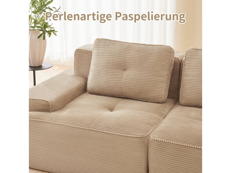  Canapé d’angle modulable 3 places avec fonction couchage - lpospi - assise profonde, velours côtelé - beige  - Conforama E