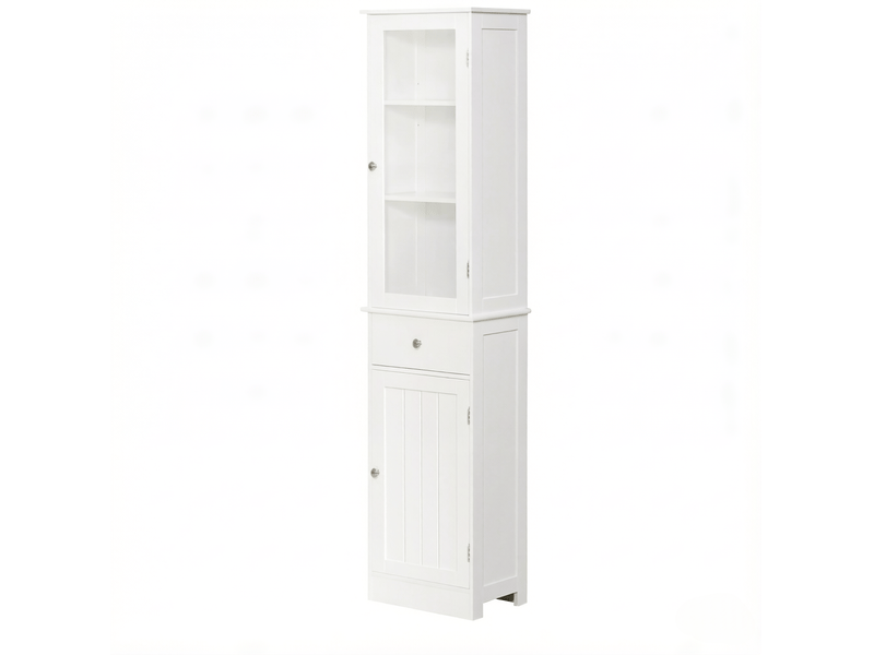  Armoire de salle de bain moderne avec 2 portes 1 tiroir et 3 étagères, surface résistante à l'eau blanche  - Conforama A