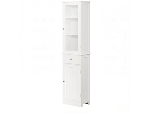 Armoire de salle de bain moderne avec 2 portes 1 tiroir et 3 étagères, surface résistante à l'eau blanche