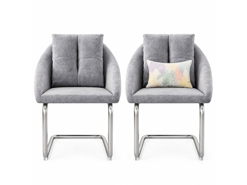  Chaise de salle à manger lot de 2 pivotante ergonomique avec coussin, structure métallique en velours gris  - Conforama A