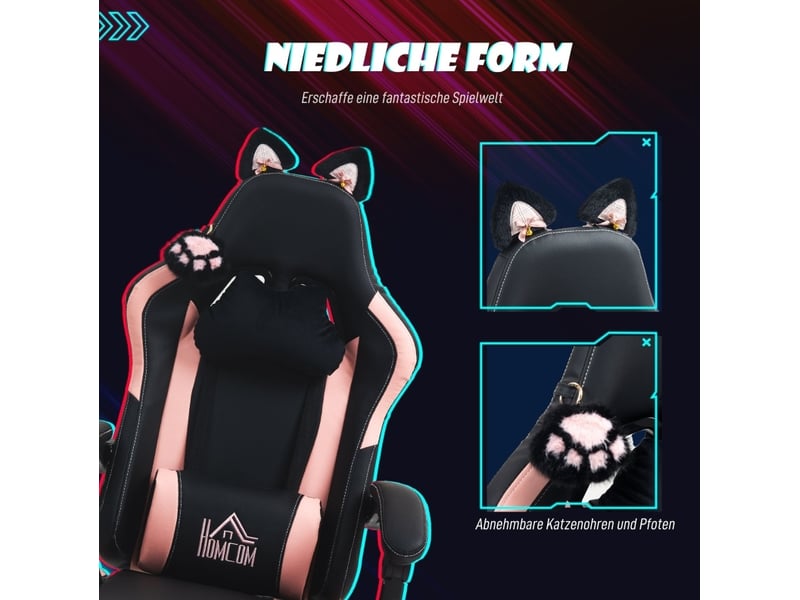  Fauteuil de jeu 65x62 cm inclinable à oreilles de chat rose et noir  - Conforama E