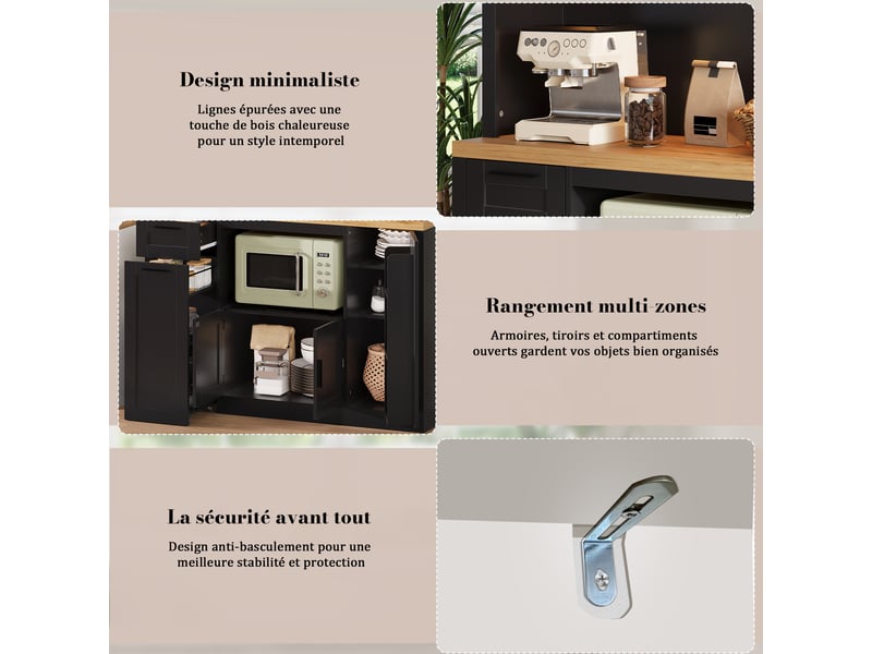  Meuble de cuisine muvano, armoire de cuisine haute avec éclairage led rgb, noir et décor bois, 120 × 40 × 182 cm  - Conforama R