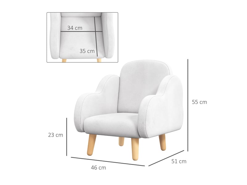  Fauteuil pour enfant design scandinave nuage grand confort avec piètement inclinés et tissu blanc 46 x 51 x 55 cm  - Conforama C