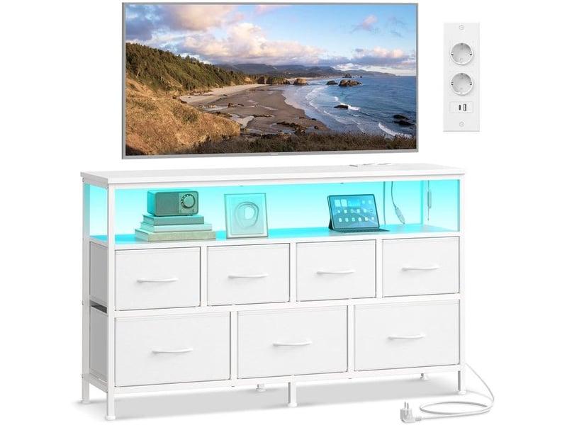  Commode de rangement moderne avec 7 tiroirs et étagère 30 x 113,8 x 68,1 cm style épuré salon en panneau mdf blanc nuage 12_0012448  - Conforama A