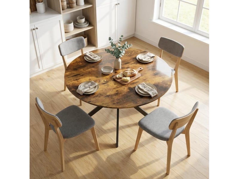  Table à manger ronde, 120 cm, repas, salle à manger et pratique, plateau bois, piètement acier, coloris marron rustique  - Conforama D