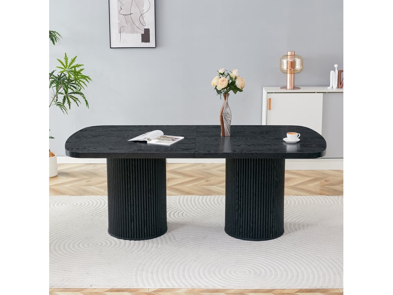  Table à manger ovale 6 à 8 places en mdf noir  - Conforama C