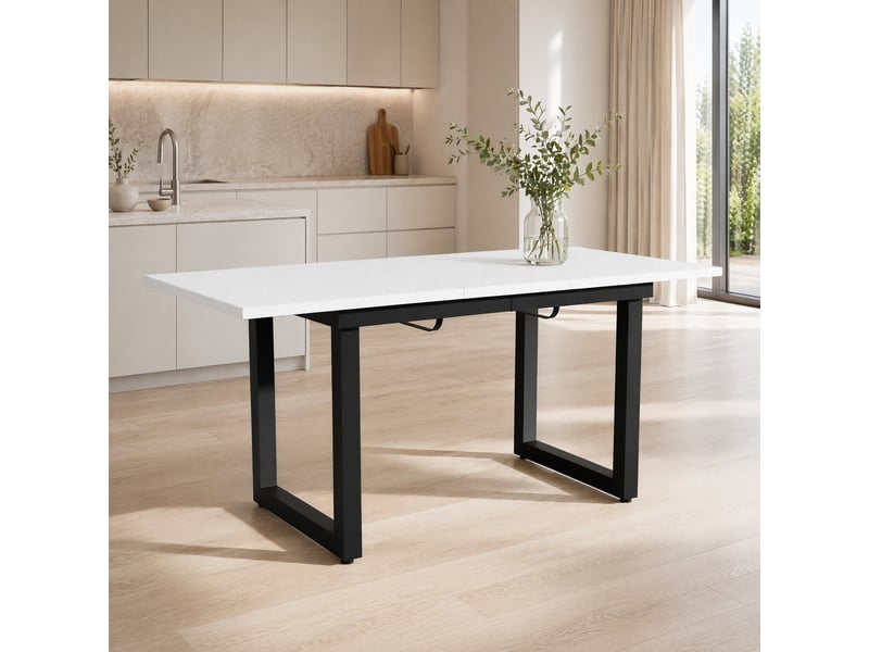  Table extensible, 140-180x80x75 cm, style industriel, pratique, plateau mdf, piètement métal, coloris blanc et noir  - Conforama B