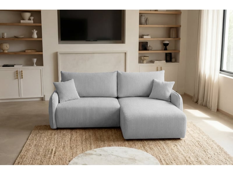  Sacha - canapé d'angle convertible petit velours côtelé 3 places gris clair  - Conforama D
