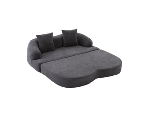 Canapé convertible 2 places en tissu gris foncé, 2 coussins, dépliable pour salon et chambre d'amis