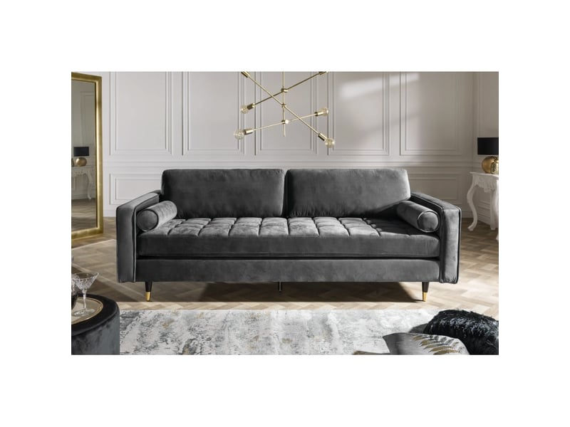 Canapé d'angle réversible koliri gris – canapé design en velours capitonné avec pouf assorti - Conforama E