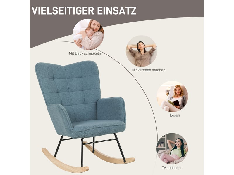 Fauteuil à bascule tcqpz en polyester effet bouclette bleu clair 71 x 98 x 101 cm - Conforama E