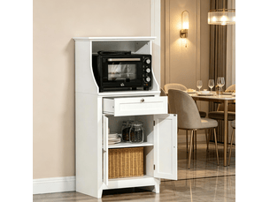 Meuble micro-ondes 60 x 40 x 122,5 cm blanc en mdf, avec porte, tiroir et rangement cuisine