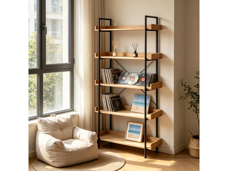  Bibliothèque nordique avec 5 étagères, meuble de rangement sur pied, présentoir moderne  - Conforama D