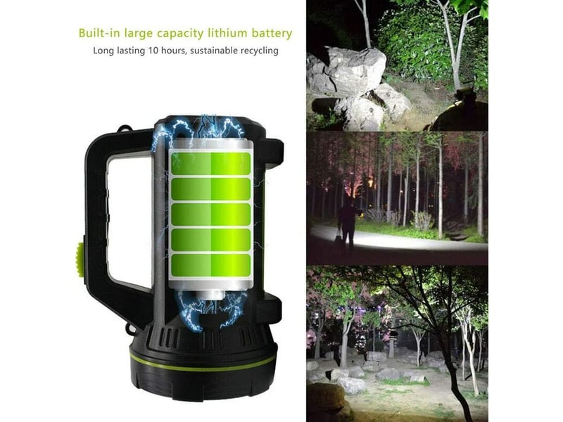  Lampe torche ，led puissante rechargeable usb 2000 mah avec lumière latérale lampe de poche etanche haute puissance pour urgence randonnée  - Conforama D