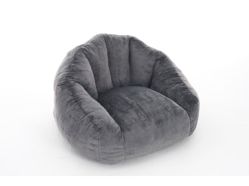  Pouf adulte gris clair avec dossier, revêtement doux en polyester, garnissage en mousse haute densité  - Conforama A